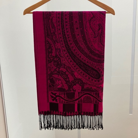 Silk-Blend Shawl - Fuschia & Black - Picture 1 of 5